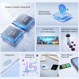 OUKITEL C1 Android 15 Cell Phone Unlocked 2025-16GB+128GB(TF 1TB), 6.52'' Waterdrop Screen, 5150mAh Battery Smartphone, 13MP Camera