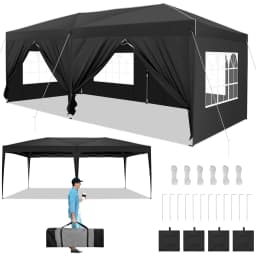3x6m Folding Gazebo Party Tent With 6 Sidewall Pop Up Garden Canopy Awning UV 50+ Height Adjustable For Beach Wedding Camping