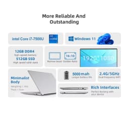 Intel Laptop 14.1" Laptop Computer Windows 11 Laptops Intel Core I7 9850H Intel Core I7 8650U 12GB RAM 1TB 2TB SSD Laptops Office Study Home Use Computer 1920*1080HD Notebook Computer