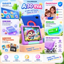 COLORROOM Kids Tablet 10.1 Inch Android 16, 6GB RAM 64GB ROM, 1TB Expandable, 6000mAh, WiFi, EVA Case, Parental Control, Google