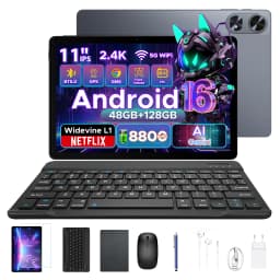 POCKAM P11 Pro Android 16 Tablet, 11" Tablet with Gemini AI, 48GB RAM+128GB ROM, Tablet 2.4K 90Hz, T7250 Octa-Core, 13MP+5MP, 8800mAh, 5G WIFI, Headphone, Tablet with Keyboard, Pen, Mouse-Black