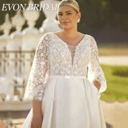 EVON BRIDAL V-Neck Plus Size Wedding Dresses For Women Puff Sleeves Sequin Bride Gown With Pockets Classic Satin Bridal Dresses