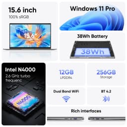 HYPERSTRIX 15.6" FHD Laptop, 12GB RAM 256GB SSD, Celeron N4000, Win 11 Essential Laptop Computer for Student Online Class, Home, Netflix,Lightweight & Portable, Long Battery Life