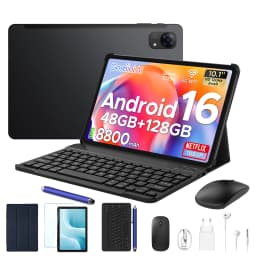 POCKAM P10PRO 10.1 Inch Tablet, Android 16 Tablets with 120Hz Display, 48GB+128GB/2TB, T7250 Octa-Core, 8800mAh, Widevine L1, Gemini AI, 13MP+5MP, 3.5mm Headphone, Tablet with Keyboard, Pen, Black