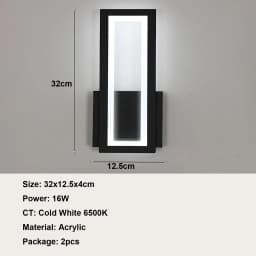 16 W Modern Acrylic Wall Lamp,Indoor LED Wall Light,Black Interior Wall Light for Corridor, Stairs,Warm White 3000K