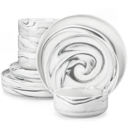 MALACASA Luna Series 24-Piece Marble Porcelain Dinnerware Set with 8 Pcs Dinner/Dessert Plates, Bowl Tableware Set Service for 4