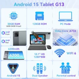 BUFO Octa‑Core Android 15 Tablet US Local Warehouse, 10.1 Inch IPS HD Screen Widevine L1 Support 30GB(6+24) RAM 128GB ROM 6200mAh Battery TF 1TB Expand Dual Camera