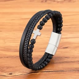 TYO High Quality Natural Stone Tiger Eye Beaded Bracelets Woven Leather Bangles Men Classic Fashion Magnet Clasp Jewelry Gifts