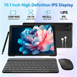10.1 Inch Android 16 Tablet PC Set, Stylus Keyboard Mouse Headphone Included, 20GB (3+17 expansion) RAM, 64GB ROM, Five-core A333, WiFi6, Widevine L1, 6000mAh, Face Unlock, 5MP+8MP Dual Camera, 1280*800 HD IPS Touch Screen, 1TB TF Expandable, KB1001L
