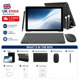 10.1 Inch Android 16 Tablet Bundle 24GB(3+21) RAM 64GB ROM A333 Five-Core Tablet PC With Keyboard Protective Case Stylus Pen Mouse Earphone Charger 6000mAh Widevine L1 Black Tablet Set