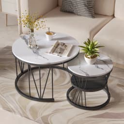 Rosahqnda 2 set coffee tables 70*45cm Table 45*40cm with white plate and black leg pad