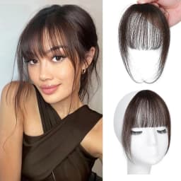 Clip In French Hair Bangs 100% Human Hair Extensions Wispy Bangs for Women Curved Fake Bangs with Fringe Temples Hairpieces
