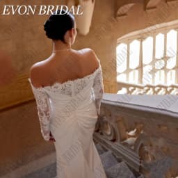 EVON BRIDAL Customized Lace Long Sleeves Strapless Wedding Dress Plus Size Women Mermaid Satin Modern Split Bride Bridal Gown