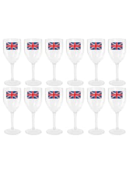 Pack of 12 Union Jack Plastic Wine Glasses - 300ml/10oz Durable, Reusable Cups for Parties, BBQs & British Celebrations