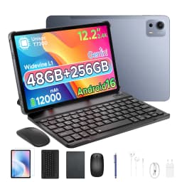 POCKAM P12PLUS 12-inch Android Tablet, 16 GB, 12,000 mAh/18 W, T7300 Octa-core, 2.4K at 120 Hz, 48GB RAM + 256GB ROM/2 TB microSD, Wi-Fi, 8MP + 13 MP, Gemini AI, Face ID, OTG, Tablet with Keyboard and Pen