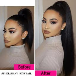 Kinky Straight Wrap Drawstring Kinky Straight Human Hair Ponytail for Balck Women Yaki Straight Remy Human Hair Ponytail #1B