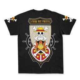 Men's One Piece Straw Hat Pirates Crew Front Back Matching T-Shirt, Anime Luffy Zoro Nami Chopper Graphic Otaku Streetwear Short