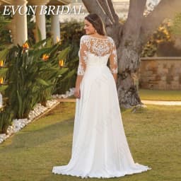 EVON BRIDAL Civil 3/4 Sleeves Plus Size Wedding Dress For Bride V-Neck Chiffon Bride Gown Robe De Mariée A-Line Customized