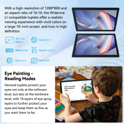 10.1 Inch Android15 Tablet Bundle Set Octa‑Core A523,20GB(3+17GB Virtual)RAM 64GB ROM 1TB Expandable,Widevine L1 IPS 16:10 Display WiFi6 Face ID Unlock 5000mAh Dual Speakers Full Kit with Keyboard Mouse Case Stylus Earbuds for Study Office