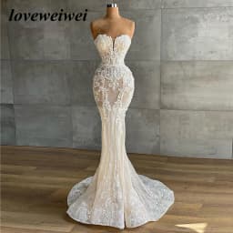 Mermaid Lace Ivory Wedding Gown 2022 Strapless Simple Wedding Dress Luxury Sleeveless Wedding Dresses For Bride Robe De Mariée
