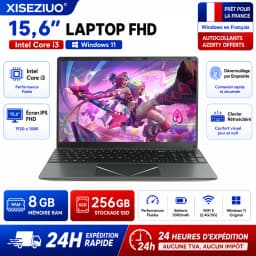 15.6-inch Full HD IPS Laptop with Intel Core i3, Windows 11 Pro, 16 GB RAM, 512 GB SSD, Wi‑Fi 5, Bluetooth 5.0, French keyboard, keyboard protective film, fingerprint reader, lightweight laptop for students, work, and desk use, 1920x1080 display