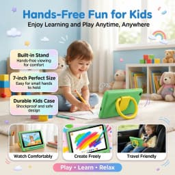New K06 7" Kids Tablet PC Android16 24(3+21)GB Expanded RAM 128GB Storage Five‑Core Processor Shock‑Proof Protective Case Stylus Pen Learning Games Tablet For Boys Girls US Stock