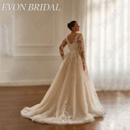 EVON BRIDAL Customized V-Neck Plus Size Wedding Dresses Full Sleeve A-Line Tulle Vestidos De Novia Applique Long Bride Gowns