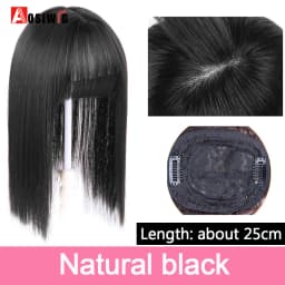 Long Straight Topper Hair Piece With Bangs Invisible Seamless Clip Overhead Toupee Invisible Replacement block Cover White Hair