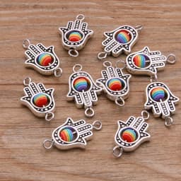10PCS 13*22mm Fatima Hamsa Hand 10 Color Evil Eye Spacer Bead Connector For DIY Bracelets Necklace Jewelry Handmade Making