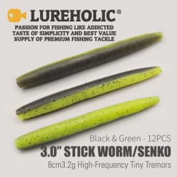 LUREHOLIC 3.0” Stick Worm Senko 12PCS 8cm 3.2g High-Frequency Tiny Tremors Wacky Drop Shot Soft Lure Bait