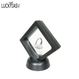 Black White Plastic Suspended Floating Display Case Earring Coin Gems Ring Jewelry Storage Pet Membrane Stand Holder Box 7*7*2cm