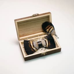 EASTEPIC Handmade Feather Bow Tie Brooch Wooden Box Set Men's Exquisite Accessories for Wedding Party Birthday Gift Necktie