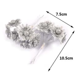 2 Bouquet Mini Golden/Silver Artificial Plant Flowers Christmas Wedding Cake Gift Box DIY Wreath Deco Supplies cp3091