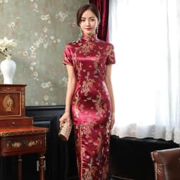 Elegant New Brocade Satin Long Fork Cheongsam Chinese Classic Women's Qipao Short Sleeve Sexy Wedding Evening Party Dress 4XL