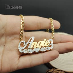 DOREMI Stainless Custom Nameplate Necklace 3D Pendant Necklace Personalized Custom Name Jewelry for Women/Men