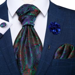 Classic Wedding Ascot Tie For Men Yellow Gold Red Paisley Floral Scarf Neck Tie Brooch Pin Set Cravat Ascot Tie For Banquet
