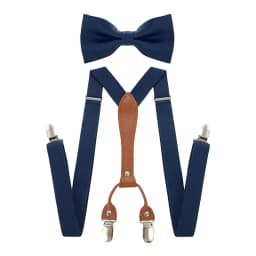 Adjustable Elasticated Y Shape Men Suspenders Bowtie Set Black Elastic Clip-on Braces Belt with Leather Suit Business Wedding