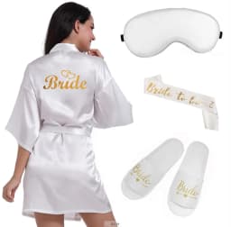 4pc set of glitter gold bride satin short bride robe slippers bridal sash peignoir women Bridal Party 2019 kimono robe