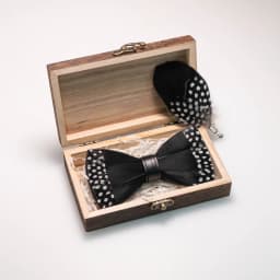 EASTEPIC Handmade Feather Bow Tie Brooch Wooden Box Set Men's Exquisite Accessories for Wedding Party Birthday Gift Necktie