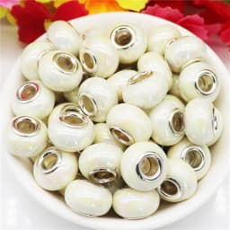 10Pcs Pink Color Smooth Surface European Resin Murano Large Hole Spacer Beads Charms for Bracelet DIY Craft Bracelet Necklace