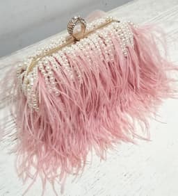 Luxury Real Ostrich Feathers Handbag Pearl Tassel Evening Bags Women's Pouch Purse Pink Green Diamond Clutch Party Messenger Bag