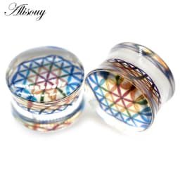 Alisouy 2pcs Wolf Fish Flower Feather Transparent Acrylic Ear Plugs Expanders Tunnels Strechers Earring Piercing Body Jewelry