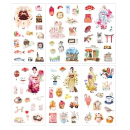 6 sheets/pack Kawaii Washi Decorative Stickers Label Scrapbooking Cute Whale Flower Girls Stationery Stickers DIY Diary Album