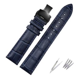 Genuine Leather Bracelet Dark Blue Color Watch Strap Butterfly Clasp Watchband Sized in 16mm 18mm 20mm 21 22mm 23mm Watch Band