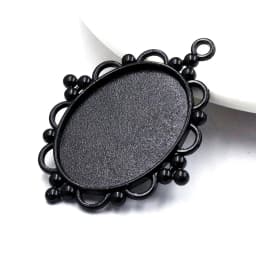Fit 30x40mm Oval Cabochons Pattern Glass Cameos Black Frame Settings Bezel Tray For DIY Necklace Making Accessories 5pcs K06248