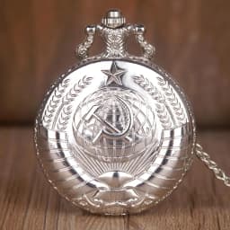 Luxury Soviet Badges Sickle Hammer Pocket Watch Bronze Pendant Russia Emblem Communism with Fob Chain Clock
