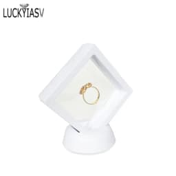 Black White Plastic Suspended Floating Display Case Earring Coin Gems Ring Jewelry Storage Pet Membrane Stand Holder Box 7*7*2cm