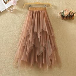 Women Sweet Midi Spring And Summer High Waist Solid Asymmetrical Elegant Chic White Mesh Tulle Skirts Faldas