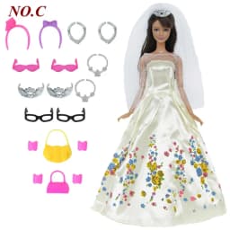 14 Pcs / Lot = 1x Fairy Tale Doll Dress + 13x Random Accessories Shoes Handbag Glasses Clothes for 11.5'' Doll Girl Baby Toys