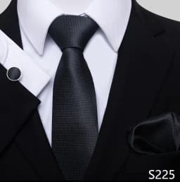 Newest Style Holiday Present 100% Silk Tie Pocket Squares Cufflink Set Necktie Men Dark Blue Wedding Accessories Office Cravat